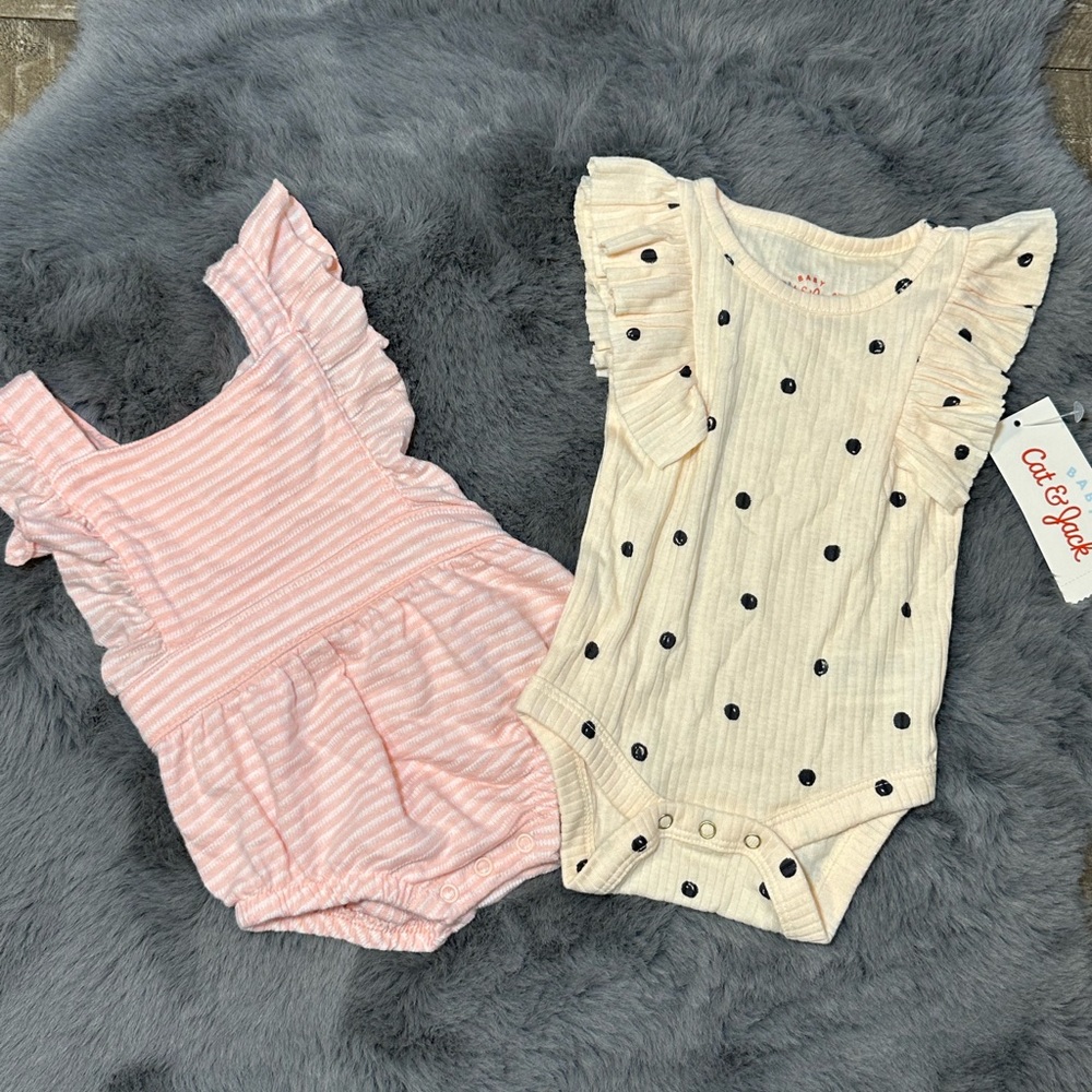 Baby Girl Size Newborn Jumper Set. Brand New. Pink and Tan. Set of Two. Ruffles